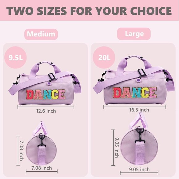 Fashionable Duffle Bag for Kids - Cute Purple Dance Bag with 'DANCE' Embroidery - Picture 3 of 7